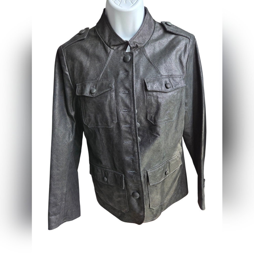 Vintage Twiggy Black Leather Button Up Womens Jacket Coat Size S